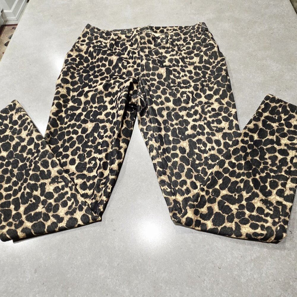 Women's Leopard Print Slim Fit Stretch Pencil Pant - Brown/Beige/Tan - Size 12